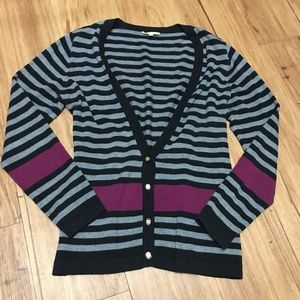 Gianni Bini Grey & Purple Striped Cardigan Sweater